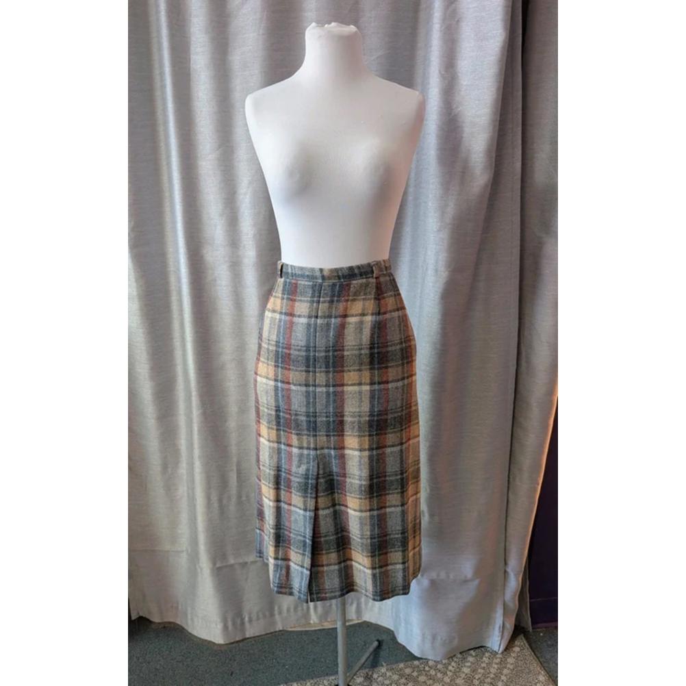 Vintage Wool Skirt 70s 80s 100% Wool Plaid Pencil Skirt S